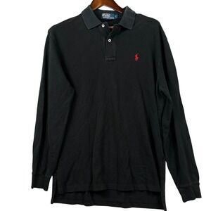 Polo Ralph Lauren Mens L Long Sleeve Polo Black Red Pony Classic Cotton Preppy